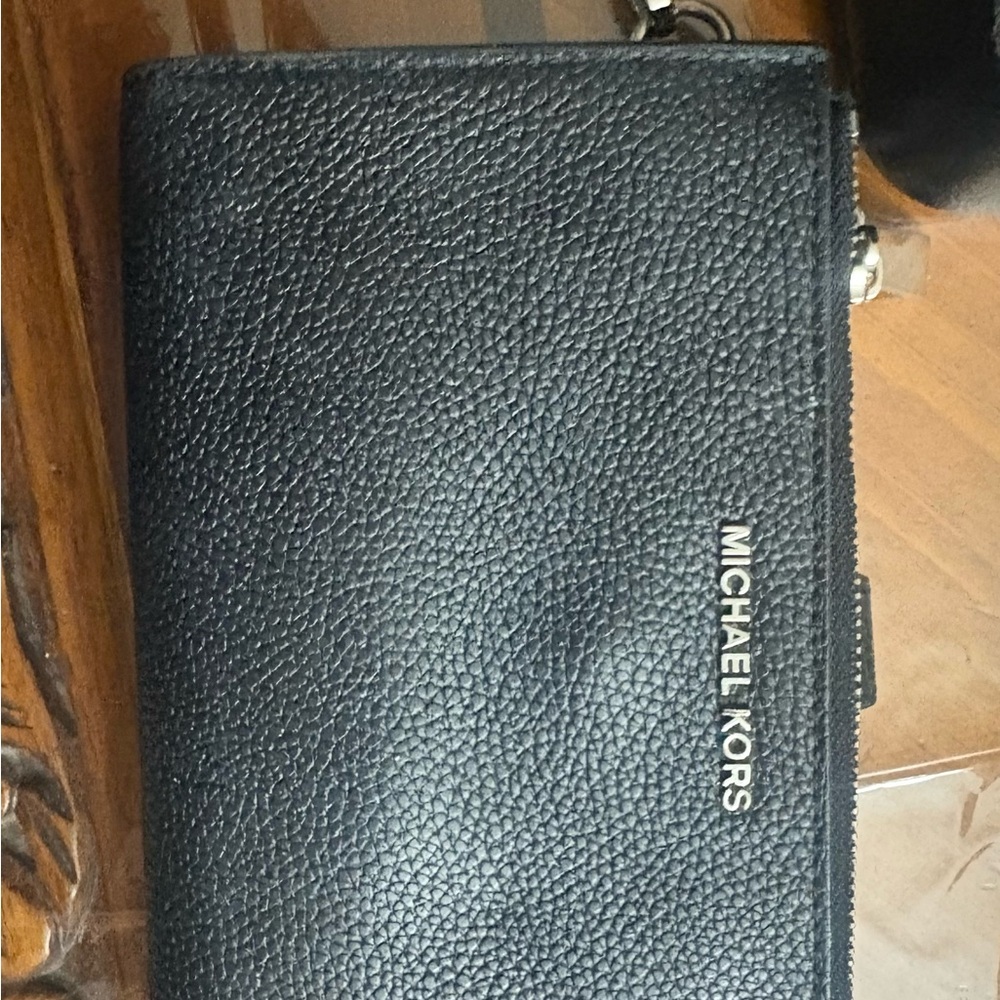 Michael Kors Black Pebbled Leather Zip Wristlet Clutch